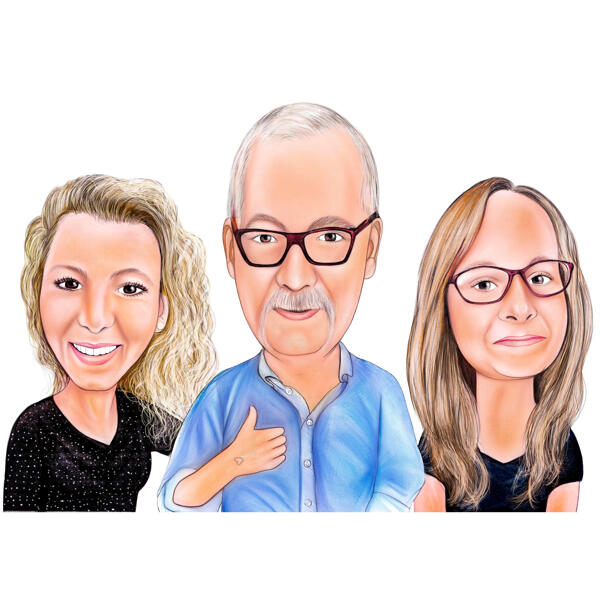 Vater und 2 Töchter Karikatur im farbigen Stil von Fotos