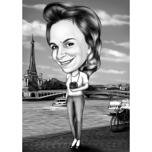 Black and White Photographer Caricature in Exaggerated Style with Custom Background