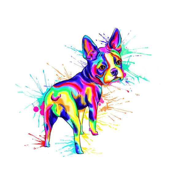 Full Body Rainbow Watercolor French Bulldog Portrait from Photos