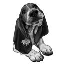 Caricature de Basset Hound en noir et blanc
