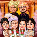 Karikaturzeichnung der sechs Personengruppe im farbigen Stil von den Fotos mit kundenspezifischem Hintergrund
