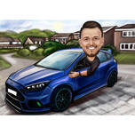 Man in Car - Colored Cartoon Drawing from Photos
