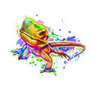 Agama Lizard Reptile Cartoon Portrait in Rainbow Watercolor Style from Photo