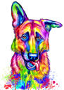 Watercolor Style German Shepherd Dog Loss with Halo Portrait Hand Drawn from Photos