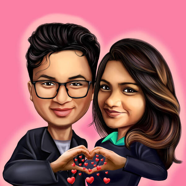 Couple Making Hand Heart Romantic Caricature