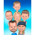 Übertriebene Familienkarikatur mit einfarbigem Hintergrund