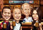 Friends Bar Cartoon Caricature in Color Style from Photos