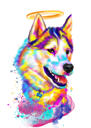 Pet Loss Portrait - Dibujo de mascota en acuarela pastel con halo
