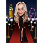 Red Carpet Full Body Caricature with Background