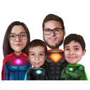 Utrolig familie-superheltekarikatur i farvestil fra Fotos