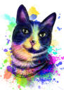 Rainbow Cat Portrait with Splashes