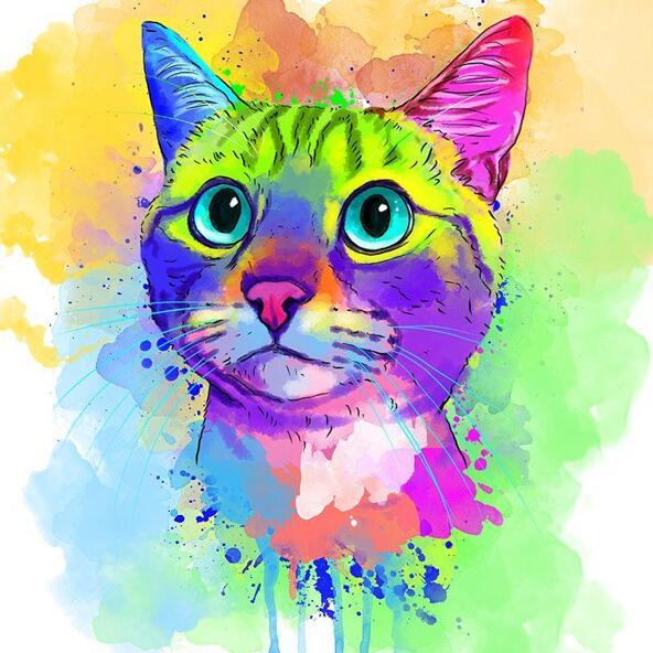 Retrato de gato em aquarela