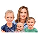 Retrato de caricatura de madre con niños