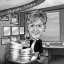 Wirtschaftsprüfer-Cartoon-Porträt im Schwarz-Weiß-Stil mit benutzerdefiniertem Hintergrund