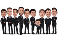 Caricatura de cuerpo entero de un grupo de padrinos de boda