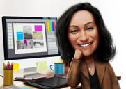 Profit Financial Staff Solutions Provider Entrenador femenino Caricatura personalizada en estilo coloreado