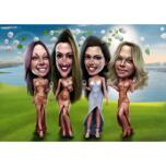Funny Exaggerated Bridesmaids Caricature Drawing on Custom Background
