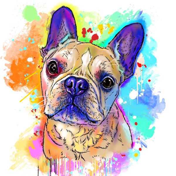 Franse Bulldog Portret Aquarel Stijl