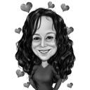 Lovely Curly Hair Person Cartoon Drawing in Black and White Digital Style from Photos