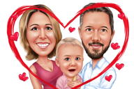 Fotoğraftan Kalpte Aile Karikatürü Özel Portre