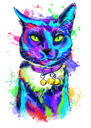 Akvarell regnbåge katt porträtt
