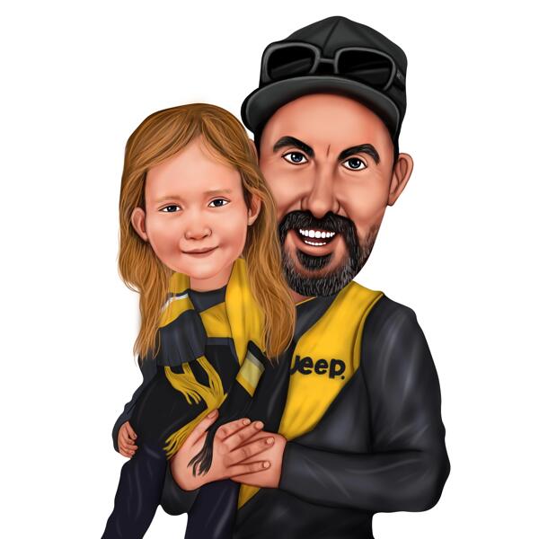 Caricatura de cabeça e ombros de pai e filha de fotos em estilo colorido