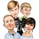 Familie met hond, karikatuur van een foto.