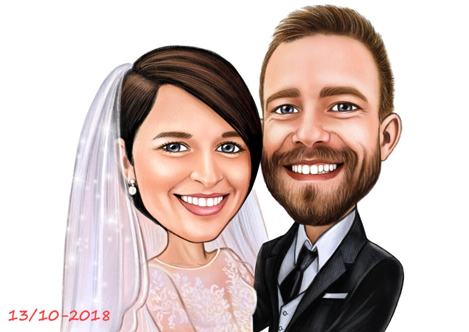 Wedding Couple Drawing with Veil
