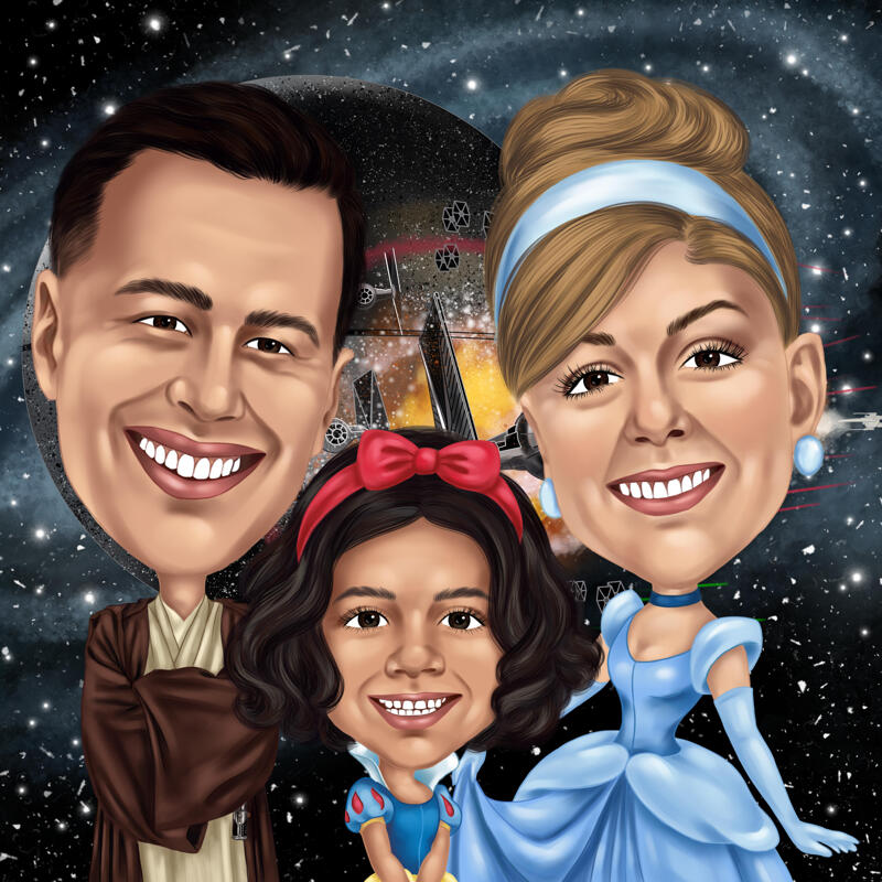 Fully Customized Family Caricature with Any Different Movie Characters from Photos Fully Customized Family Caricature with Any Different Movie Characters from Photos