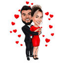 Retrato de casal de corpo inteiro em estilo cartoon para o Dia dos Namorados