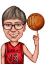 Dibujo de baloncesto de cabeza y hombros con pelota