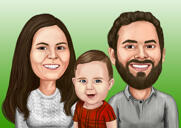 Famiglia personalizzata con caricatura di cartoni animati per bambini da foto con uno sfondo colorato