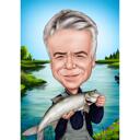 Caricatura de pesca dibujada a mano: retrato digital personalizado