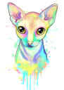 Caricature de chat Sphynx au style aquarelle pastel