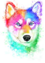 Regnbue akvarel Husky portræt