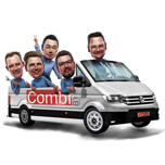 Desen caricaturală echipă în autobuz