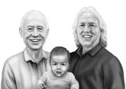 Portrait de famille : dessin en noir et blanc