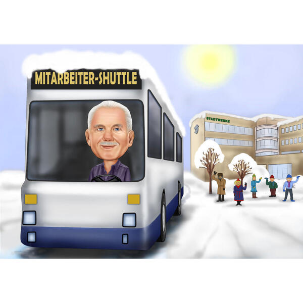 Karikatura Busman s vlastním pozadím pro nejlepší dárek pro řidiče autobusu