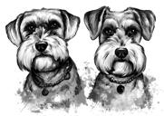 Hundar Graphite akvarellporträtt tecknad från foton för anpassad husdjurräddningspresent