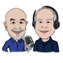 Dibujos animados de entrevista de podcast de dos personas