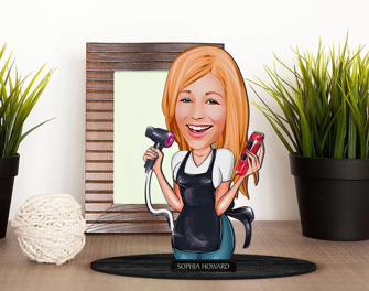 10. Personalized 3D Wooden Cartooned Hairdresser Figurine Trinket-0