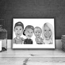 Caricature familiale en style noir et blanc sur toile Impression sur toile