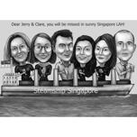 Skupina na lodi karikatura odchodu do důchodu