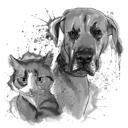 Köpek ve Kedi Grafit Çizimi