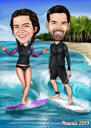 Couple on Surfboard Caricature