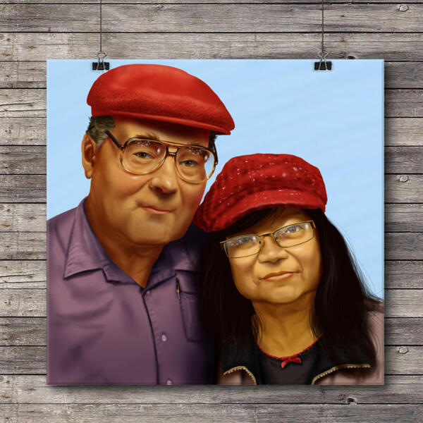 Regalo personalizado de retrato de caricatura de aniversario de pareja impreso en lienzo