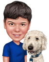 Lovely Dog Kissing Owner Colored Caricature from Photos