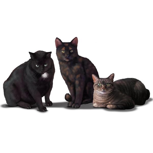 Portrait de caricature de chats du corps entier dessiné à la main dans un style coloré à partir de la photo