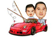 Isa koos lapsega: kohandatud karikatuur mis tahes sõidukis