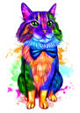 Akvarell Full Body Cat Portrait Handritad från Foto